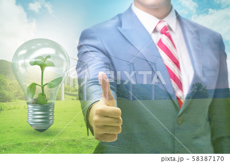 Green energy anc ecology concept with businessman Green energy anc ecology concept with businessman 58387170