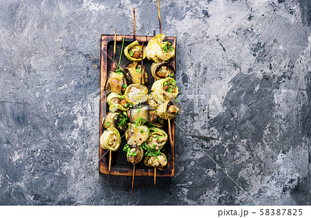 Eggplant with meat on skewers Eggplant with meat on skewers 58387825