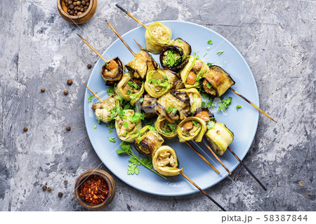 Eggplant with meat on skewers Eggplant with meat on skewers 58387844