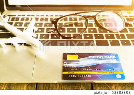 Credit card on a laptop keyboard 58388308