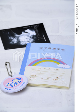 妊娠　母子手帳　マタニティーマーク【手前ピント】 58388837