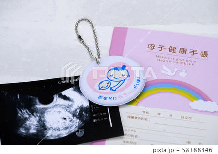 妊娠　母子手帳　マタニティーマーク　エコー写真 58388846