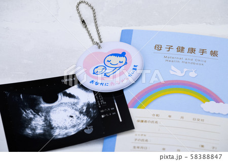 妊娠 母子手帳 マタニティーマーク エコー写真 妊娠 母子手帳 マタニティーマーク エコー写真 58388847