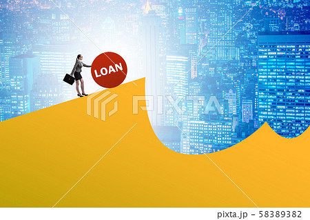 Debt and loan concept with businesswoman Debt and loan concept with businesswoman 58389382