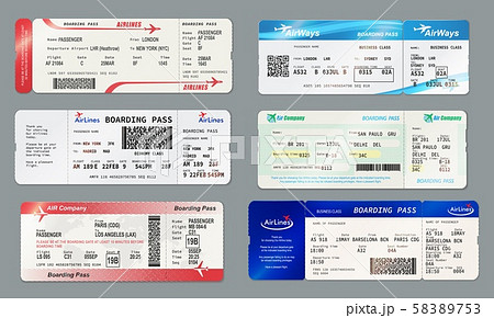 Boarding pass and plane ticket, vector mockups 58389753