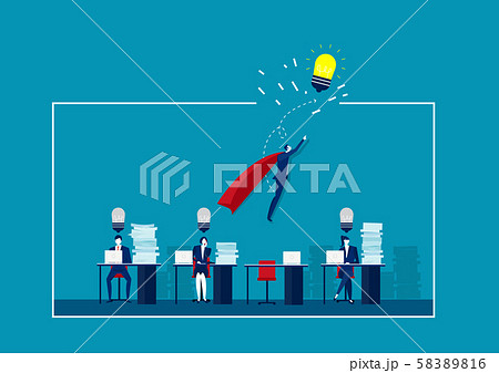 Business Hero escaped from the the white line cage ,hard work on blue background.illustrator vector. Business Hero escaped from the the white line cage ,hard work on blue background.illustrator vector. 58389816