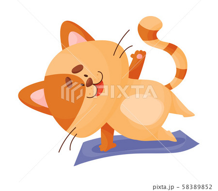 Cartoon Cat Yogi Stands Sideways On One Arm のイラスト素材 5852