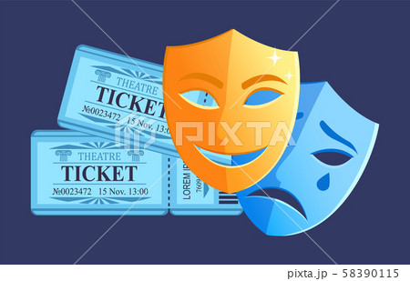 Tickets and Masks of Drama and Comedy Plays Vector 58390115