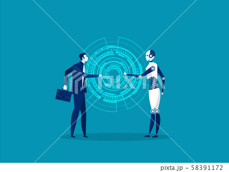robot and human cooperation on blue background concept,vector illustrator robot and human cooperation on blue background concept,vector illustrator 58391172