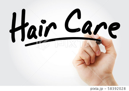 Hand writing Hair care with marker 58392028