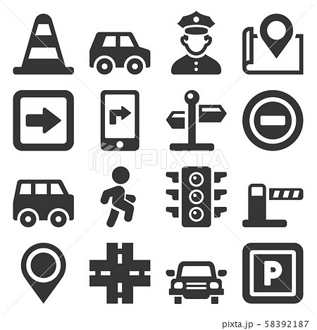 Car Traffic and Driving Icons Set on White Background. Vector Car Traffic and Driving Icons Set on White Background. Vector 58392187