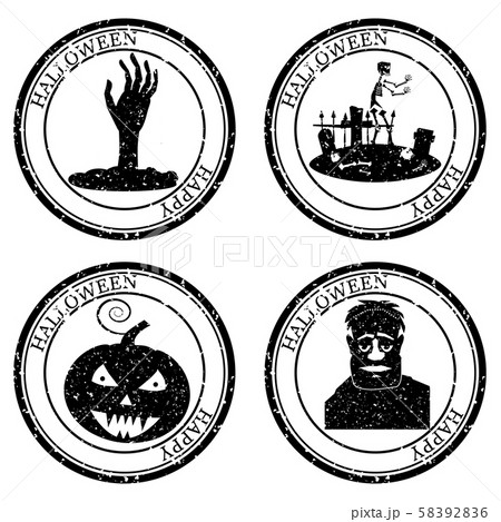 Set Halloween Stamp Postal. Icon Hand Cemetery pumpkin Zombie Silhouette Seal. Grunge Texture Set Halloween Stamp Postal. Icon Hand Cemetery pumpkin Zombie Silhouette Seal. Grunge Texture 58392836