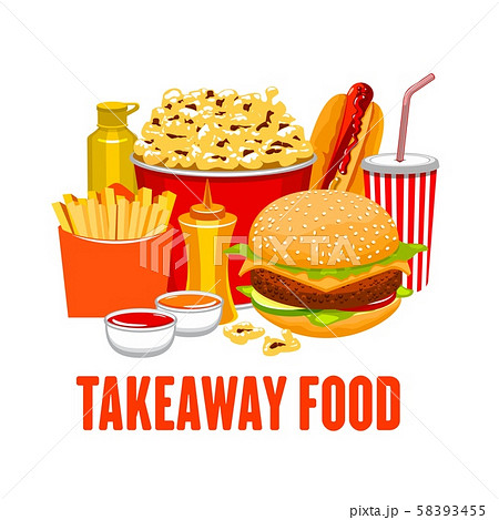 Fastfood drinks, snacks. Takeaway street food Fastfood drinks, snacks. Takeaway street food 58393455