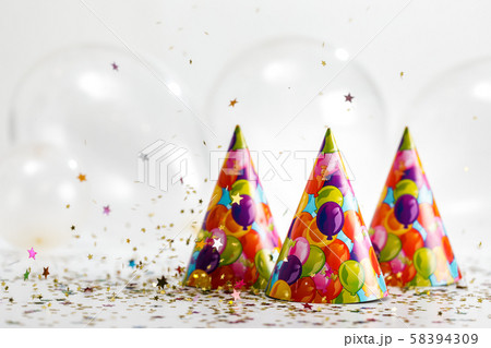 confetti and party hat. copy space 58394309