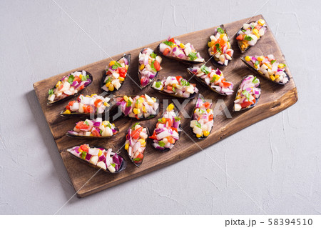 Traditional  Peruvian food background with mussels 58394510