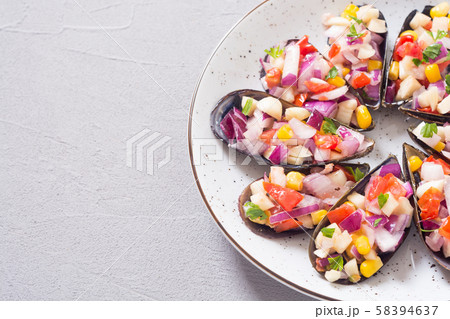 Traditional  Peruvian food background with mussels 58394637