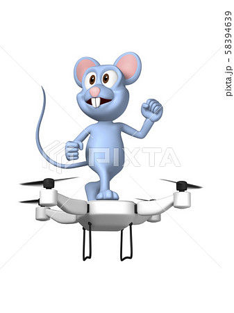 年賀状イラスト素材 ネズミのキャラクターとドローン 3 白バックのイラスト素材