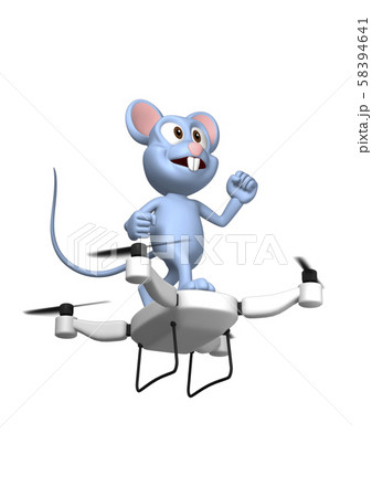 年賀状イラスト素材 ネズミのキャラクターとドローン 1 白バックのイラスト素材