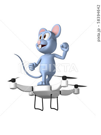 年賀状イラスト素材 ネズミのキャラクターとドローン 2 白バックのイラスト素材