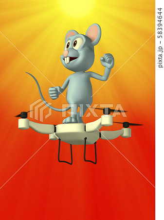 年賀状イラスト素材 ネズミのキャラクターとドローン 2 初日の出のイラスト素材