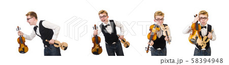 Funny man with violin on white Funny man with violin on white 58394948