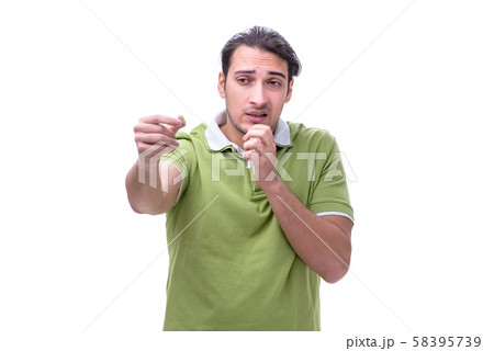 Young man suffering from allergy isolated on white Young man suffering from allergy isolated on white 58395739