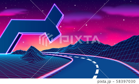 Space road landscape with futuristic neon ruins 58397030