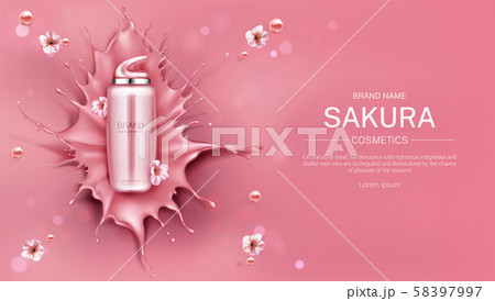 Sakura cosmetics bottle mock up background, beauty Sakura cosmetics bottle mock up background, beauty 58397997