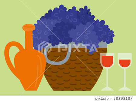 Grape with Bottle and glass, Wine Beverage Vector 58398187