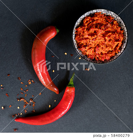 Traditional Maghrebi hot chili pepper sauce paste Traditional Maghrebi hot chili pepper sauce paste 58400279