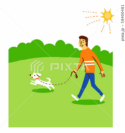 犬と散歩する男性のイラスト素材