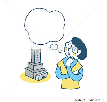 墓と考え事をする女性 ふきだし 墓と考え事をする女性 ふきだし 58400483
