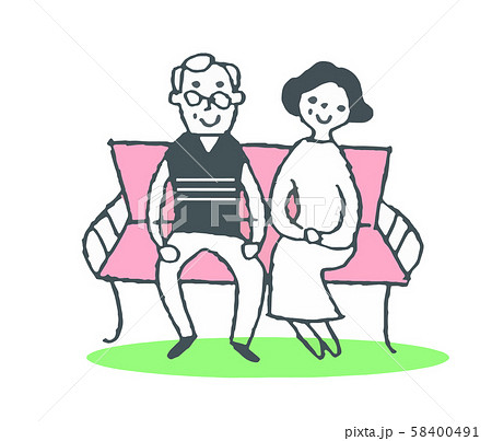 ベンチに座る老夫婦 のイラスト素材