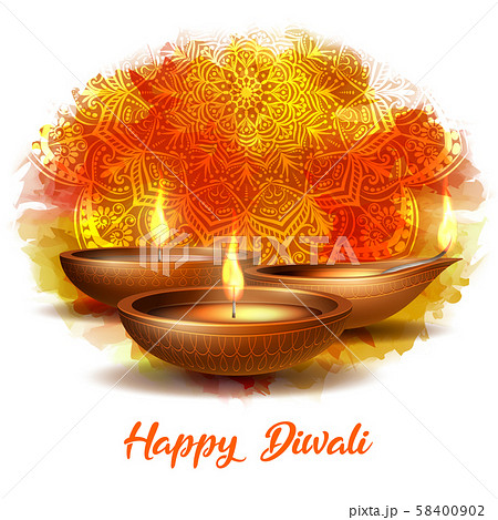 Burning diya on Happy Diwali Holiday on dark 58400902