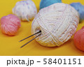 Woolen thread and knitting needle.  58401151