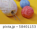 Woolen thread and knitting needle.  58401153