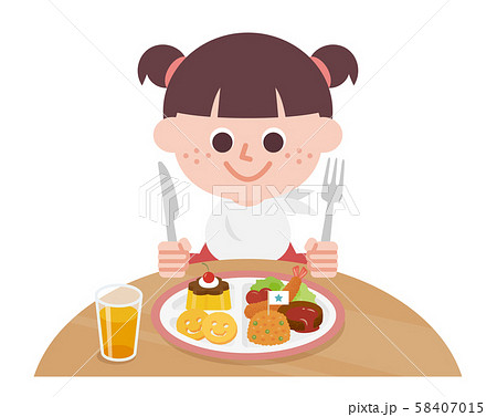 Girl eating lunch plate 58407015