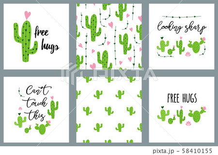 Cactus set Cactus text Seamless patterns Succulents art Cacti floral background Print poster vector Cactus set Cactus text Seamless patterns Succulents art Cacti floral background Print poster vector 58410155