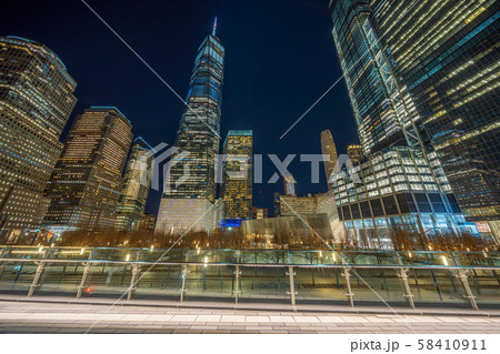 New York Cityscape with 911 memorial at twilight time, United States of America, USA, Architecture and building with history tourist concept, New York Cityscape with 911 memorial at twilight time, United States of America, USA, Architecture and building with history tourist concept, 58410911