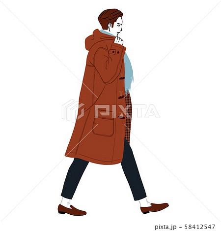 ダッフルコートを着て寒そうにしている若い男性のイラスト素材