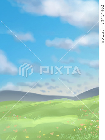 背景イラスト 青空と草原のイラスト素材