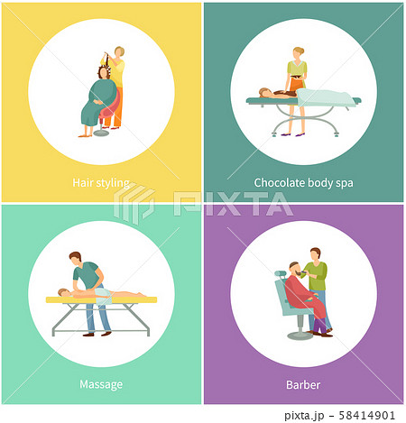 Hair Styling and Chocolate Body Spa Set Vector Hair Styling and Chocolate Body Spa Set Vector 58414901