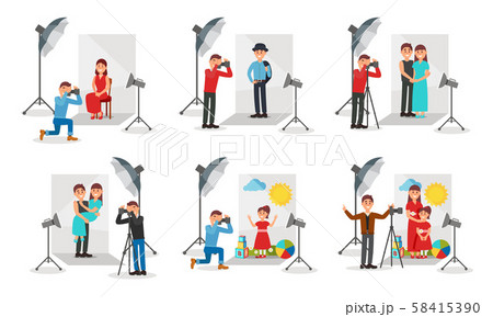 Photographer With Camera Photographing People Vector Illustration Photographer With Camera Photographing People Vector Illustration 58415390