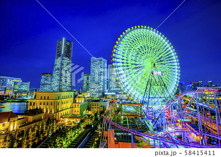 横浜の都市風景と観覧車 神奈川県 58415411