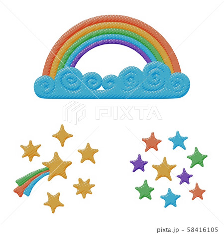 Cartoon vector curly cloud in rainbow stars sky 58416105