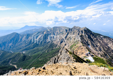 春の八ヶ岳登山：赤岳山頂から北八ヶ岳方面の眺め 58416369