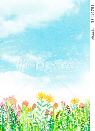 自然風景 花畑 空 水彩 自然風景 花畑 空 水彩 58416791