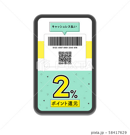 「ポイント還元」販促素材：「キャッシュレス払い」で「2%ポイント還元」バーコード・QRコード 58417629