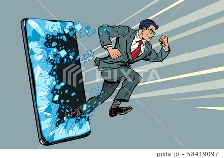 businessman punches the screen Phone gadget smartphone. Online Internet application service program 58419097
