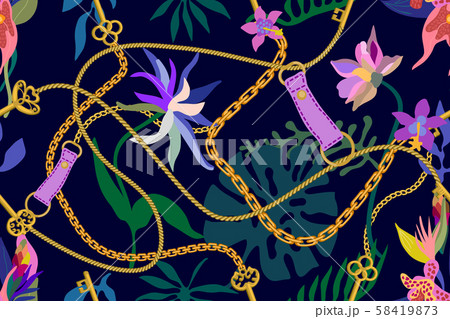 Seamless vector pattern with tropical plants. 58419873